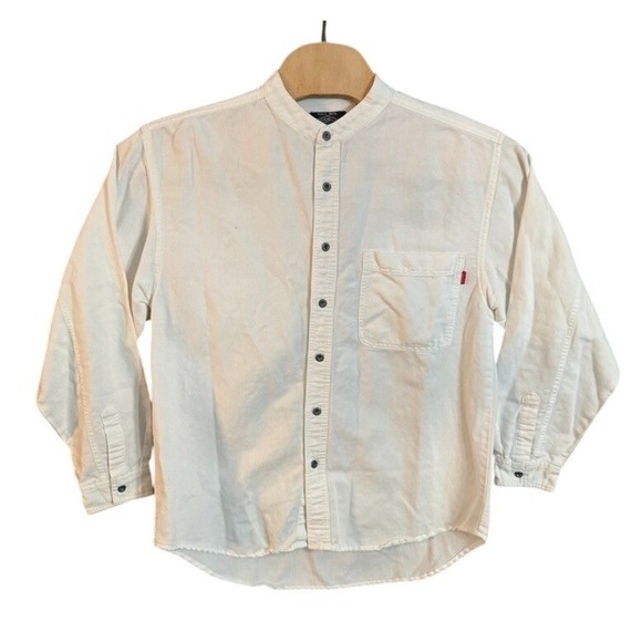 Bugle Boy Other - Bugle Boy Gold Crest Millennium Series White Corduroy Band Collar Shirt Mens L